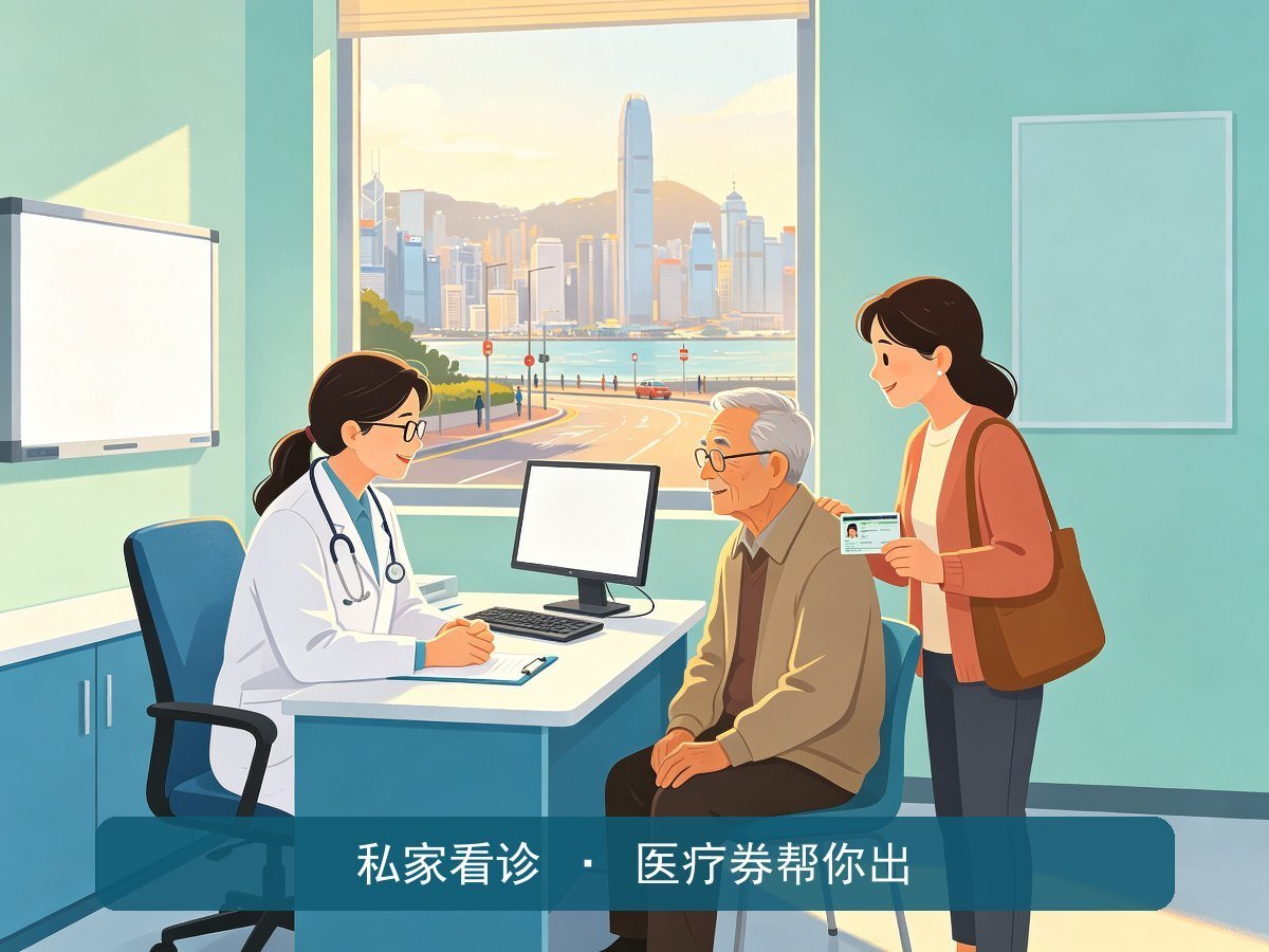 长者由家人陪同在私营诊所使用医疗券