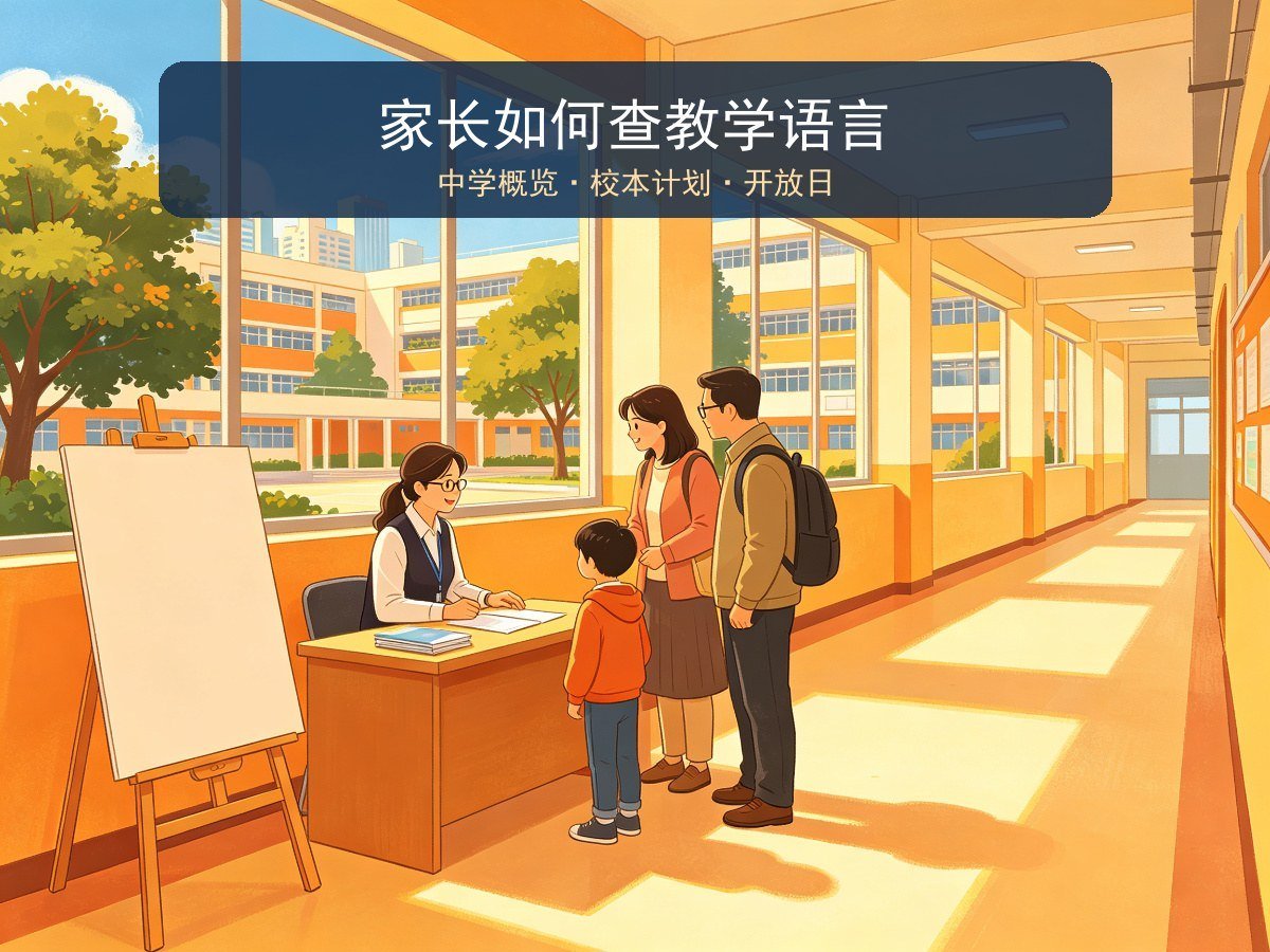 家长在中学开放日向老师咨询教学语言安排场景