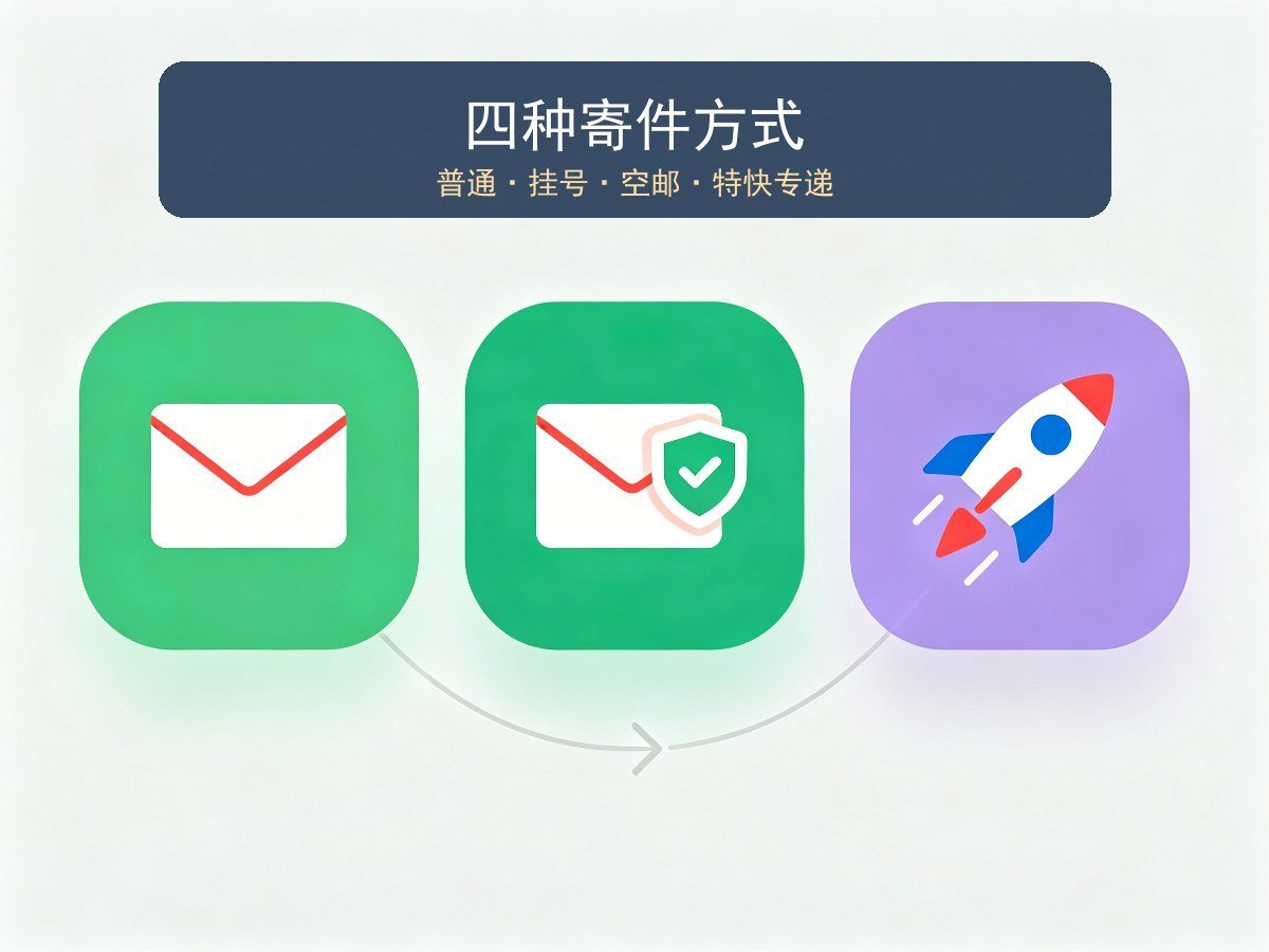 香港普通挂号空邮特快专递四种寄件方式信息图