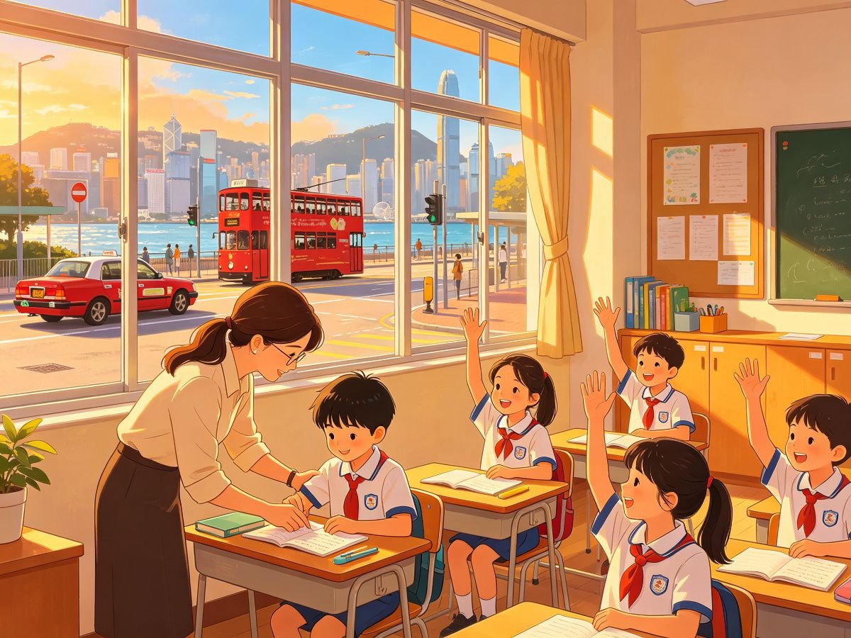 香港小学课堂老师指导学生备考呈分试