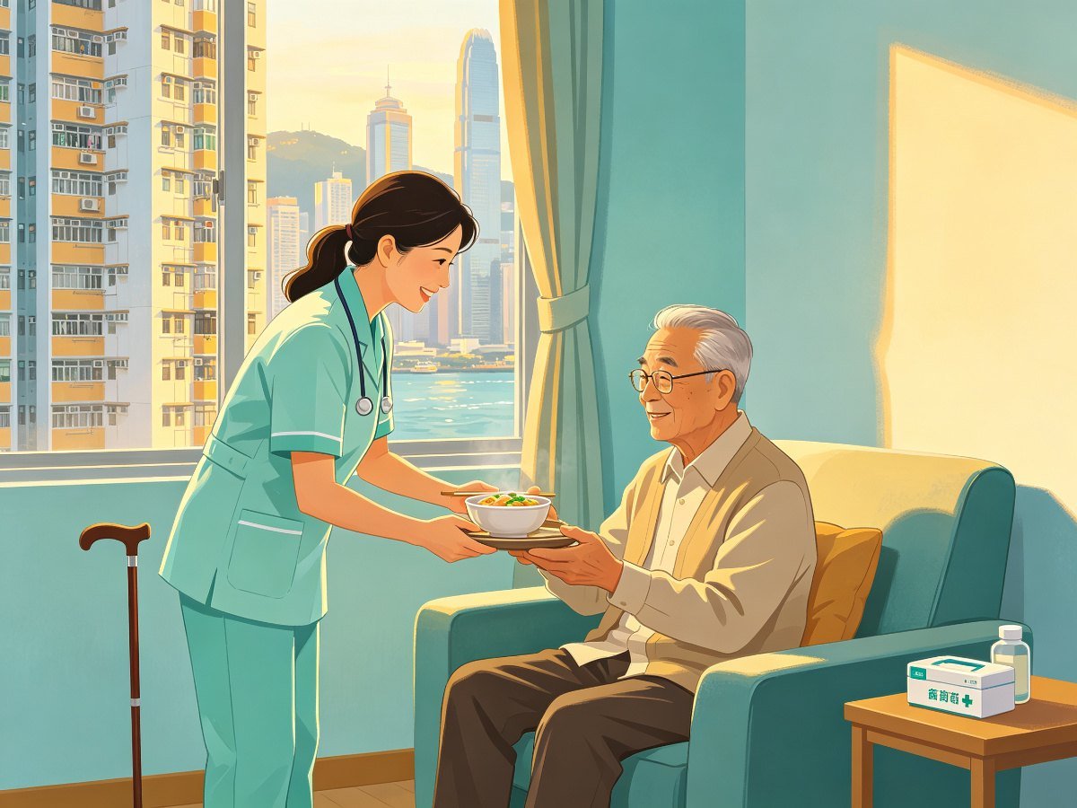 香港家居照顾服务员上门为长者送饭