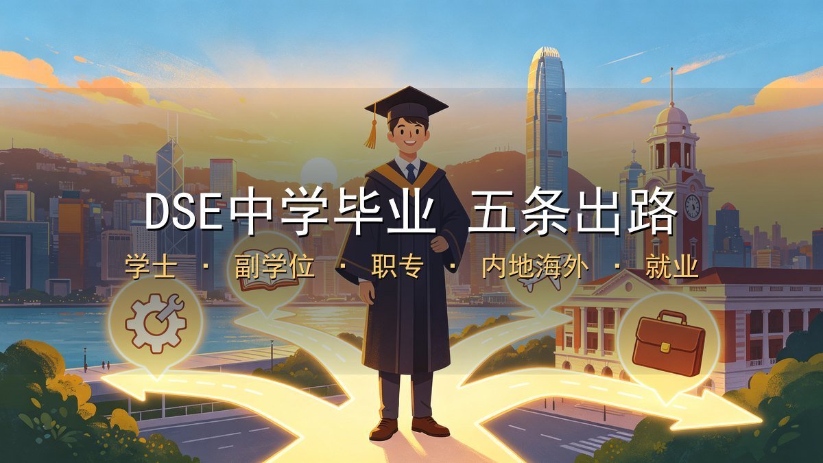 2026香港DSE中学毕业出路全攻略｜五条路：学士/副学位2+2/职专DAE/内地海外/重读就业+按成绩决策树