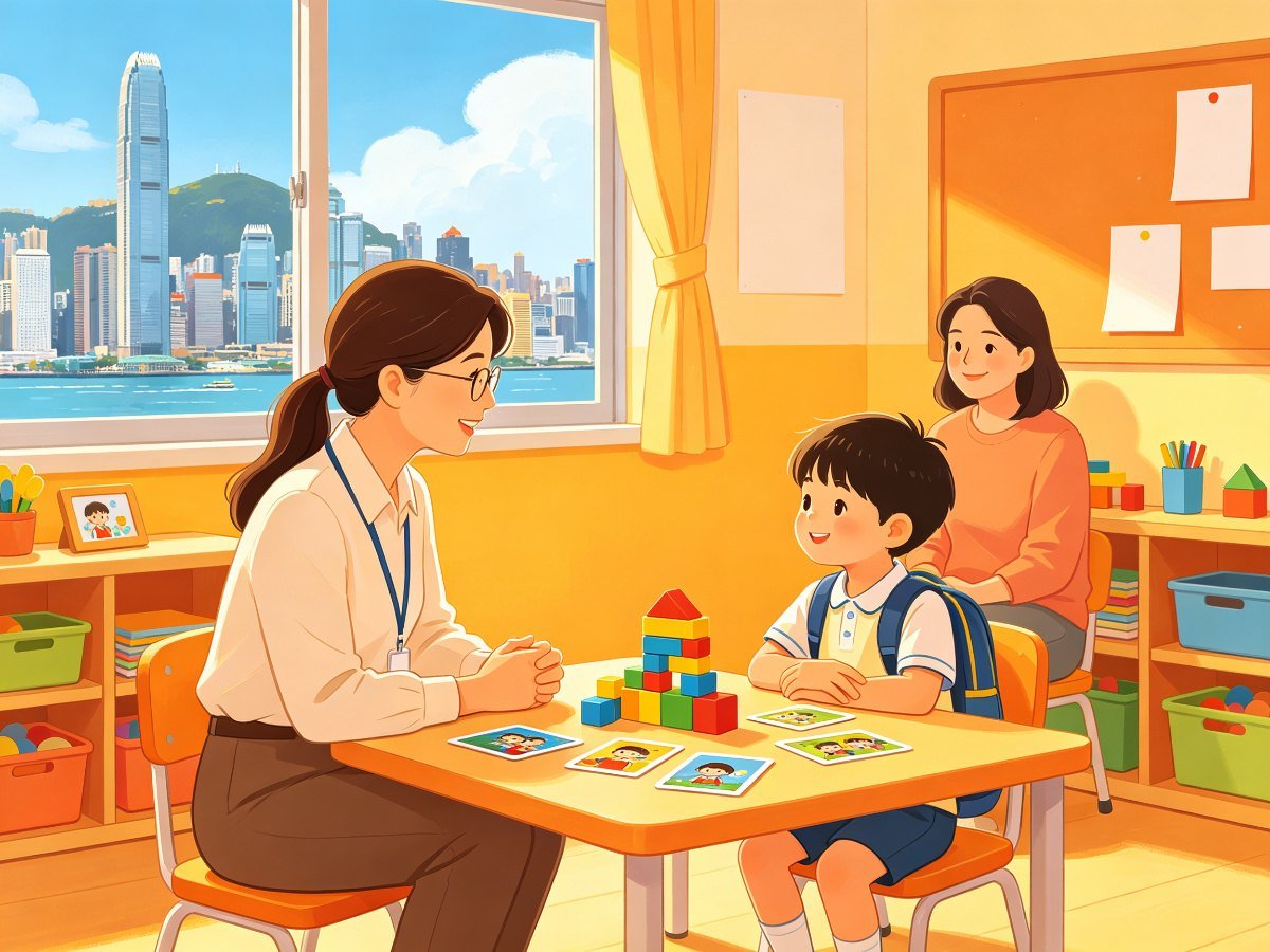 香港小学叩门面试老师与小朋友对谈场景