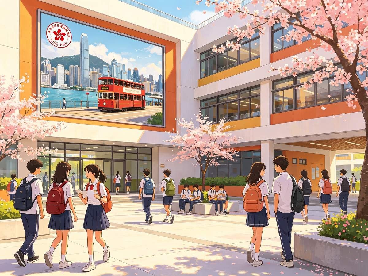 香港国际学校校园学生樱花 叮叮车窗外