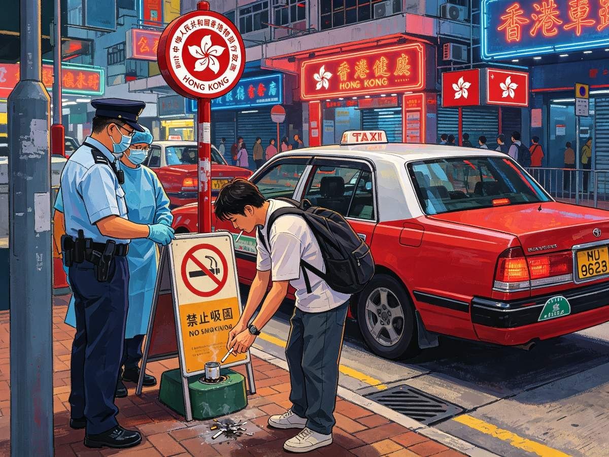 香港街头人物灭烟 卫生督察红色出租车