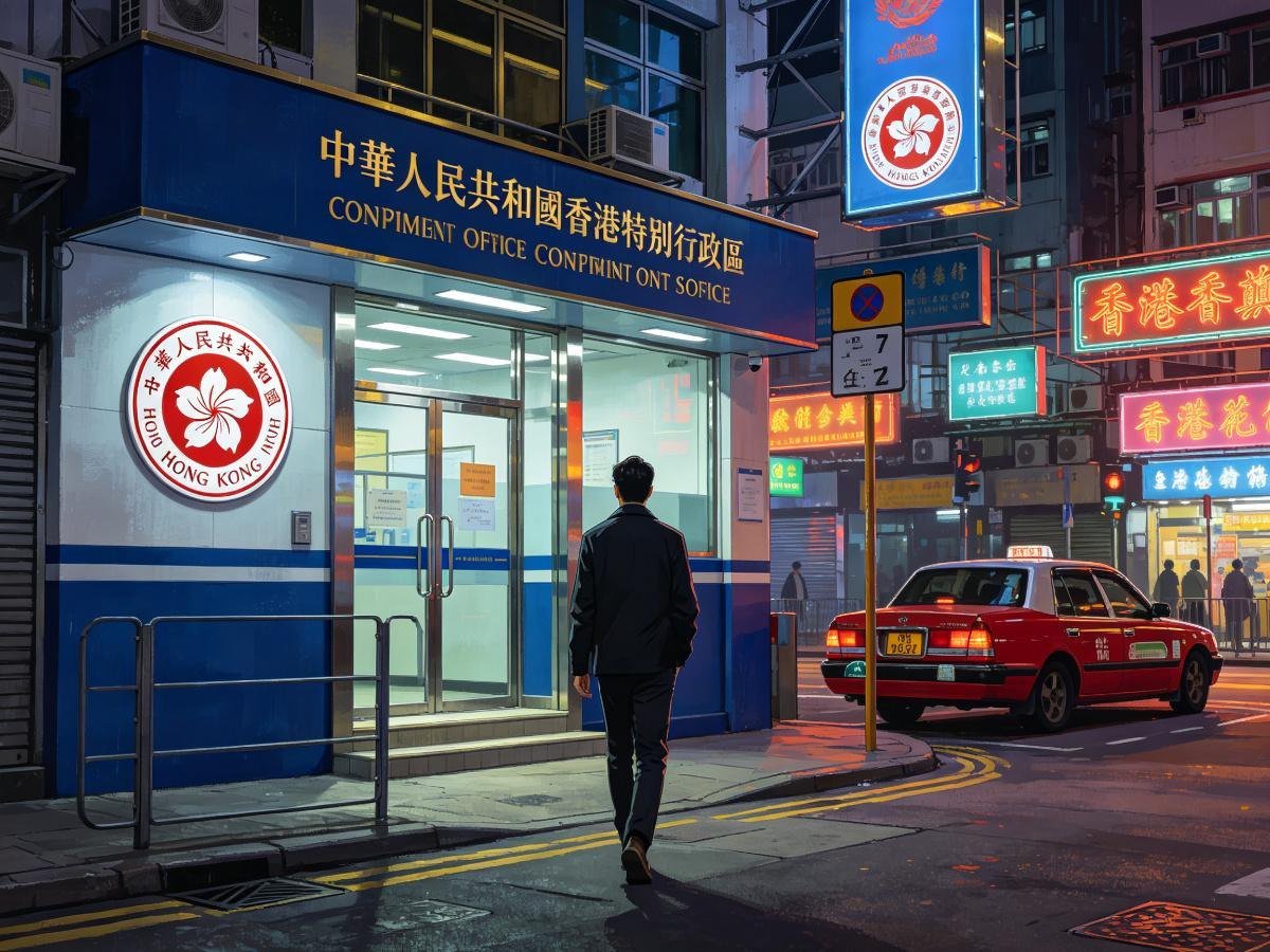 香港人走向申诉办公室 红色出租车霓虹