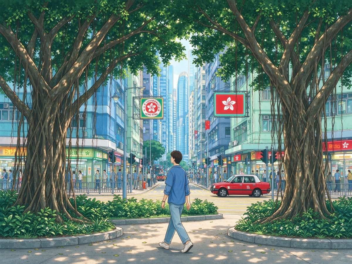 香港人公园平静走路 红色出租车霓虹