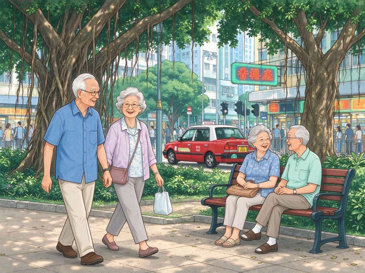 香港长者公园散步 红色出租车霓虹