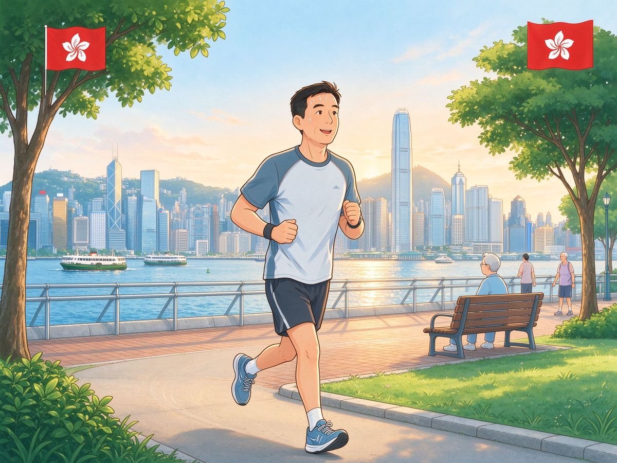 香港海滨长廊晨跑 维多利亚港 戒烟后健康生活