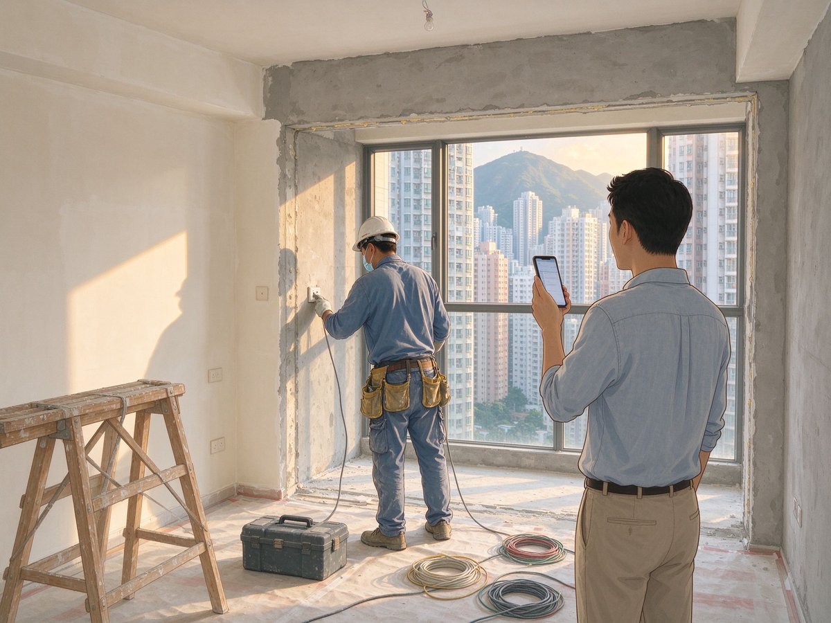 香港装修施工现场与监工场景插图