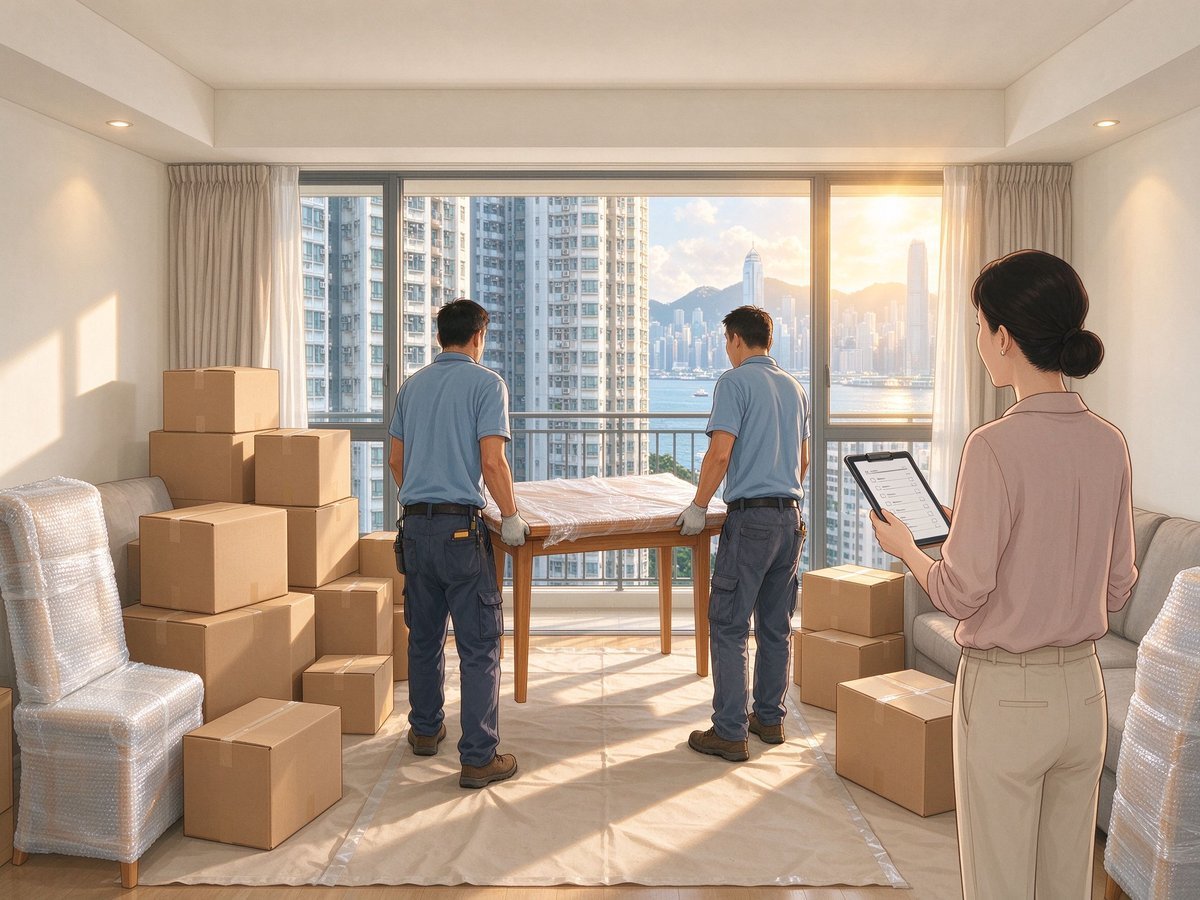 香港搬屋现场搬运与纸箱打包场景插图