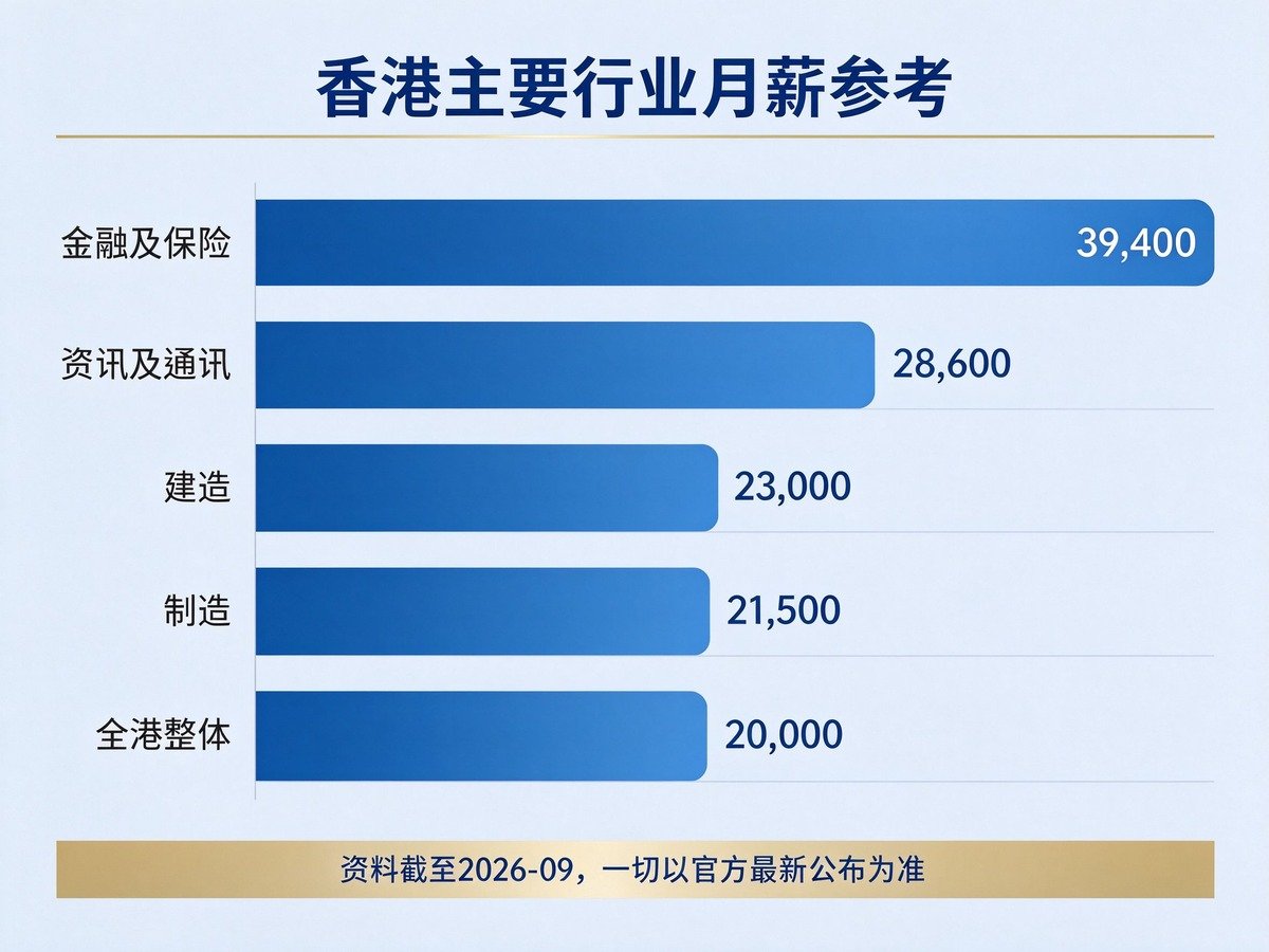 香港主要行业月薪中位数对比信息图,香港薪资水平