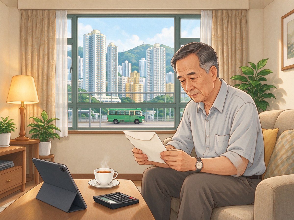 香港住宅客厅里查看强积金信件的中年人,MPF账户整合