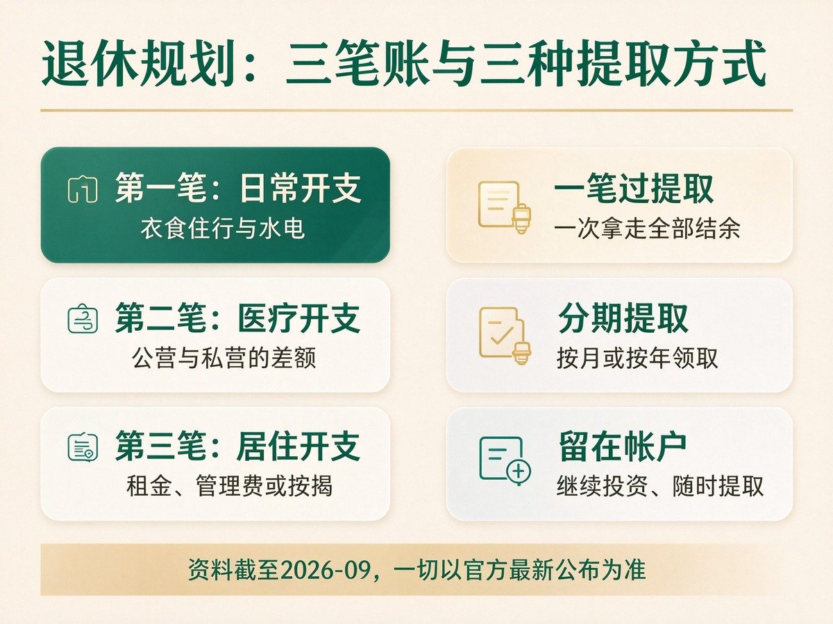 香港退休规划三笔账与三种提取方式信息图,香港退休规划