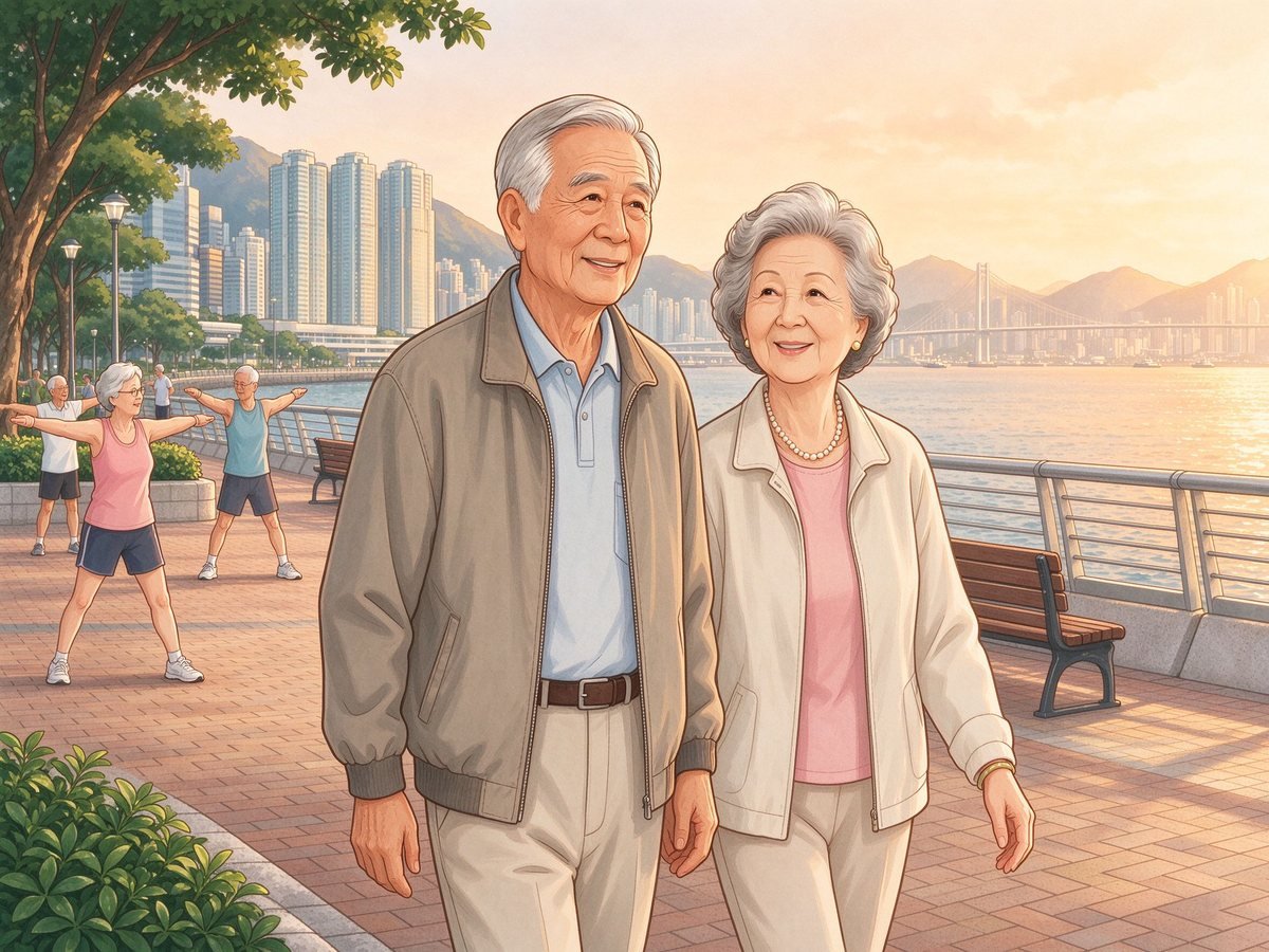 香港海滨长廊年长夫妇散步场景,香港退休生活成本